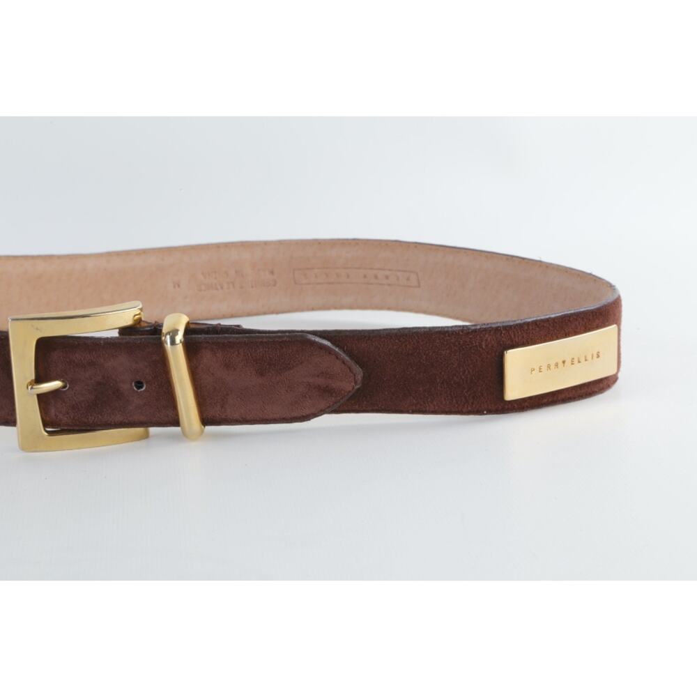 Vintage Perry Ellis Brown Suede Leather Waist Belt Classic Size M - Picture 10 of 16
